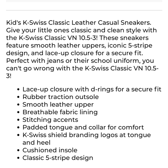 K-SWISS Girls Sneaker (size 11) - Picture 7 of 7